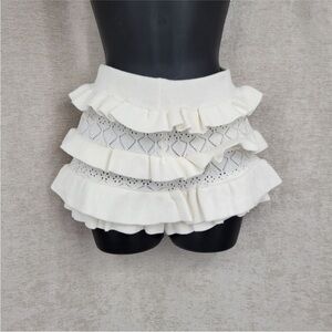 White Ruffled Knit Shorts